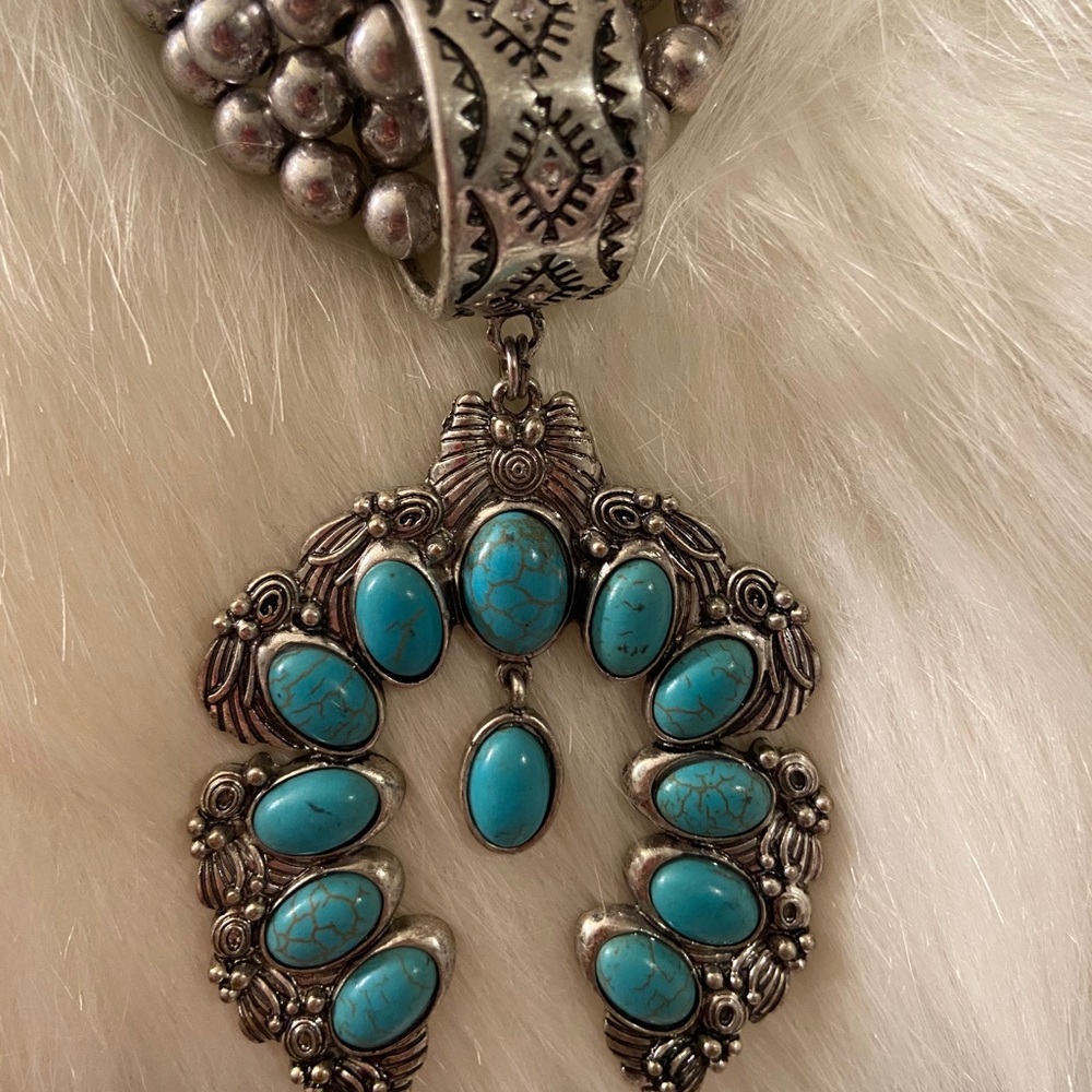 Turquoise squashblossom w/ silver beaded necklace